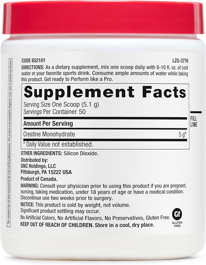GNC Pro Performance Creatine Monohydrate Powder for Women &amp Men 5g Creatine Per Serving Muscle Building Energy Production Endurance Performance 50 Servings