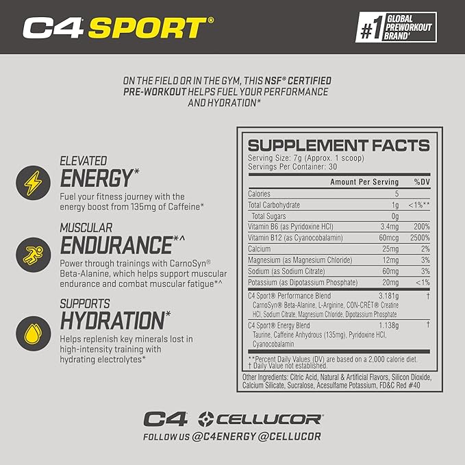 Cellucor C4 Sport Pre Workout Powder Fruit Punch - NSF Certified for Sport | 30 Servings Packaging may vary.