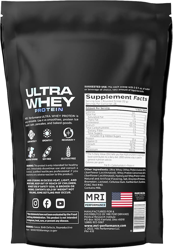 MRI Performance Ultra Whey Protein 25g Triple-Blend of Hydrolyzed Isolate &amp Concentrate for Muscle Recovery Lean Strength &amp Daily Protein Support (Fruity Crunch 28 Servings)