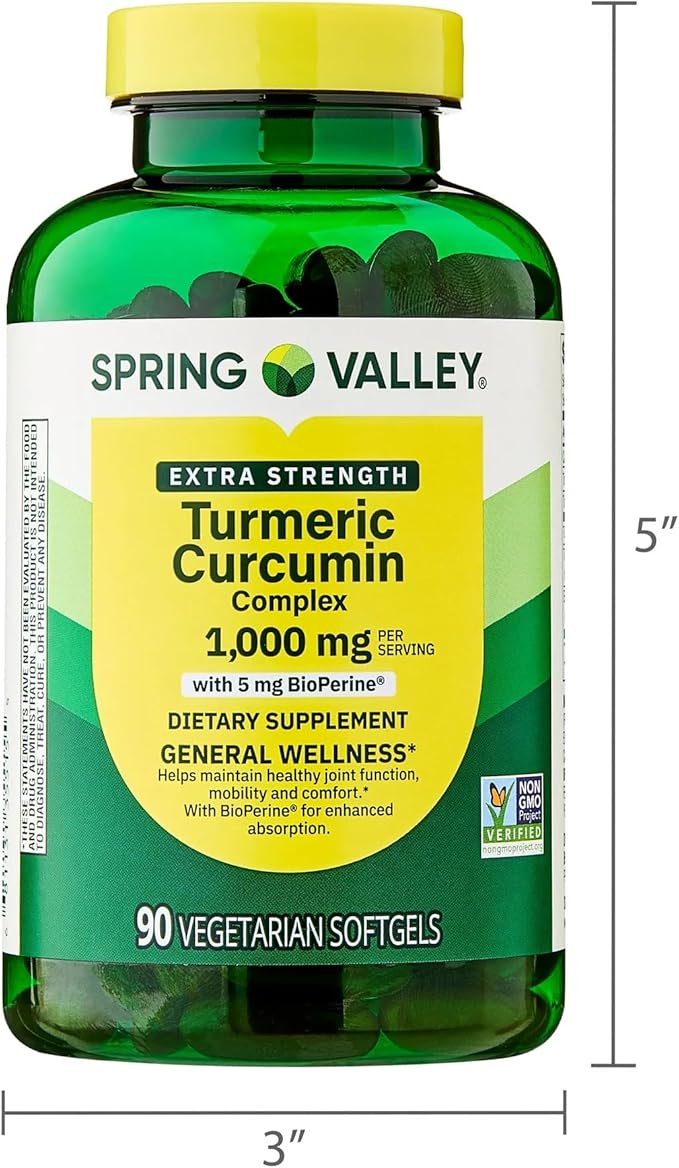 SUREFECT Spring Valley Extra Strength Turmeric Curcumin Complex with BioPerine - 90 Vegetarian Softgels with Organizer