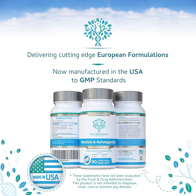 Rhodiola &amp Ashwagandha with L-Theanine - Award Winning Ashwagandha KSM-66 600mg &amp 1500mg Rhodiola (3% Rosavins - 1% Salidrosides) whole root equivalent- adaptogen combo- No artificial fillers