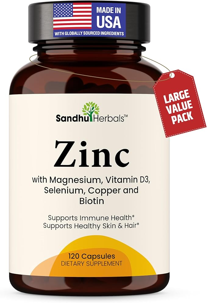 SANDHUHERBALS Zinc 50mg Bundle with Zinc 30mg Vitamin D3 Magnesium Selenium Vitamin B6 B7 (Biotin) Copper | Supports Immune Skin Hair &amp Nails Health