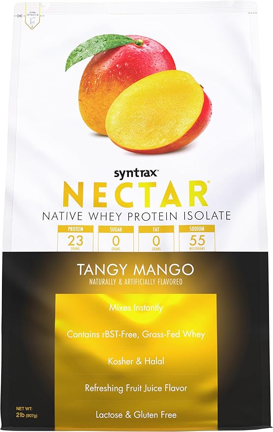 Syntrax Nutrition Nectar100% Whey Protein Isolate Powder Refreshing Fruit Juice Flavor Tangy Mango 2 lbs.