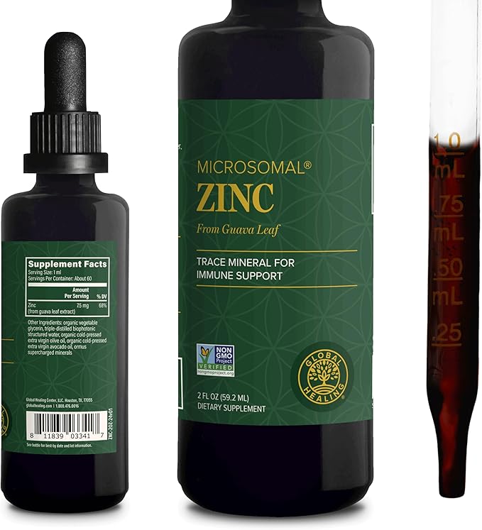 Global Healing USDA Organic Zinc Supplements Liquid - Pure Vitamin Drops for Immune System Boost Hormone Balance and Healthy Aging - Natural Vegan-Friendly Non-GMO Organic Zinc Vitamins (2 Fl Oz)