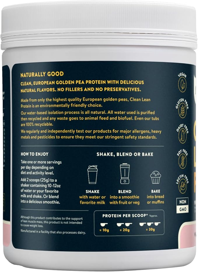 Nuzest Vegan Pea Protein Powder - Clean Lean Protein 20 Servings 20g Protein Wild Strawberry Protein Shake Mix + Sports Shaker Bottle 24oz