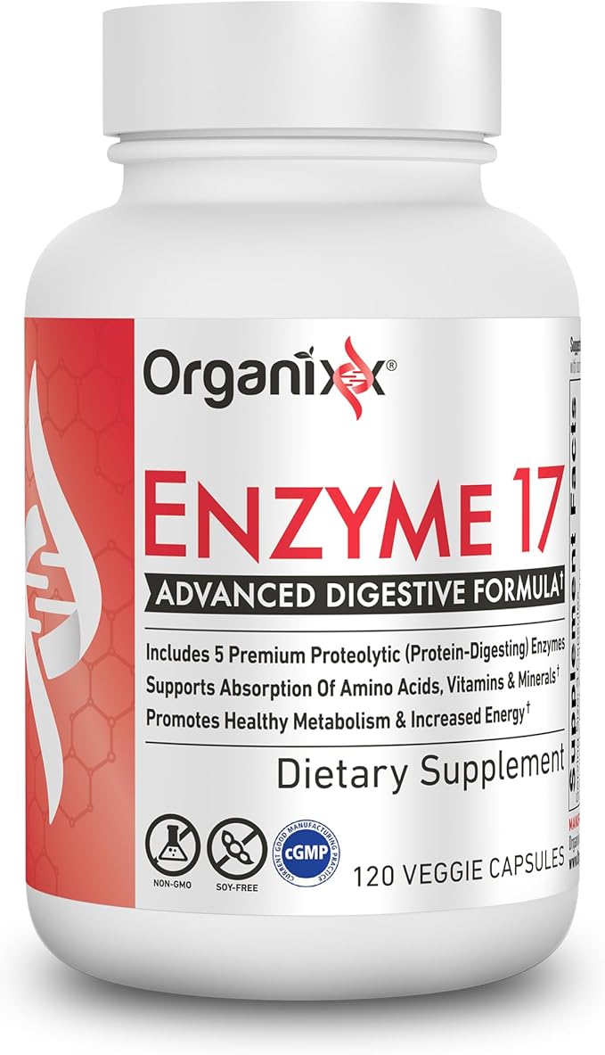 Organixx Clean Sourced Collagens (20 Serv) &amp Enzyme 17 (80 Caps) Bundle Hydrolyzed Collagen Protein Plus Digestive Enzymes with Tri-Phase Protease Supports Digestion Immunity &amp Joints Glut