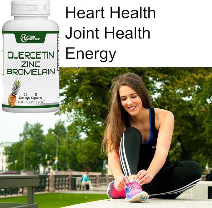 Hybrid Nutraceuticals Zinc Quercetin and Bromelain Capsules - Immune Support Joint Support Antioxidant