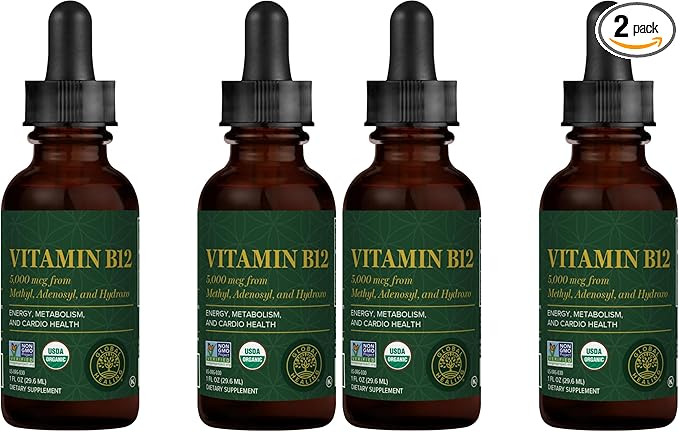 Global Healing Center - Vitamin B12 5000 mcg Organic Sublingual Liquid Drops | 3-in-1 Methylcobalamin Adenosylcobalamin Hydroxo Blend 1 Fl Oz (4-Pack)
