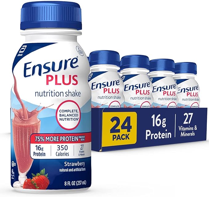 Ensure Plus Nutrition Shake with 16 Grams of Protein &amp Ensure Plus Nutrition Shake With Fiber 16 Grams of Protein Meal Replacement Liquid Milk Chocolate gluten free 8 Fl Oz (Pack of 24)