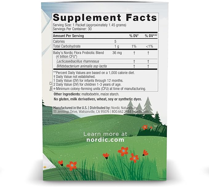 Nordic Naturals Children's Vegan Probiotic Powder Bundle - Baby’s Nordic Flora Probiotic Powder Unflavored - 30 Packets - 4 Billion CFU