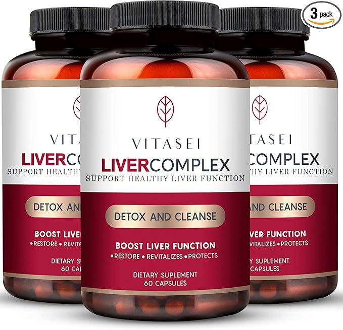 VITASEI Liver Cleanse Detox &amp Repair Liver Complex W/Milk Thistle Extract Garcinia Curcumin C3 Support Herbal Supplement Detox Formula for Women &amp Men 60 Capsule (Pack of 3)