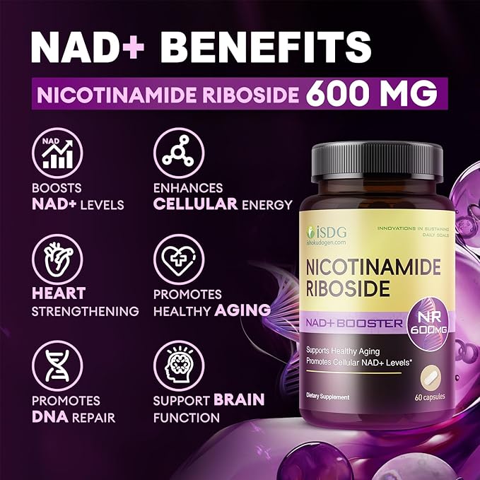 ISDG NAD+ Supplement with Nicotinamide Riboside 600 mg NR Black Pepper Extract - Supports Cellular Energy &amp Repair Vitality Healthy Aging | Max Absorption | 180 Count