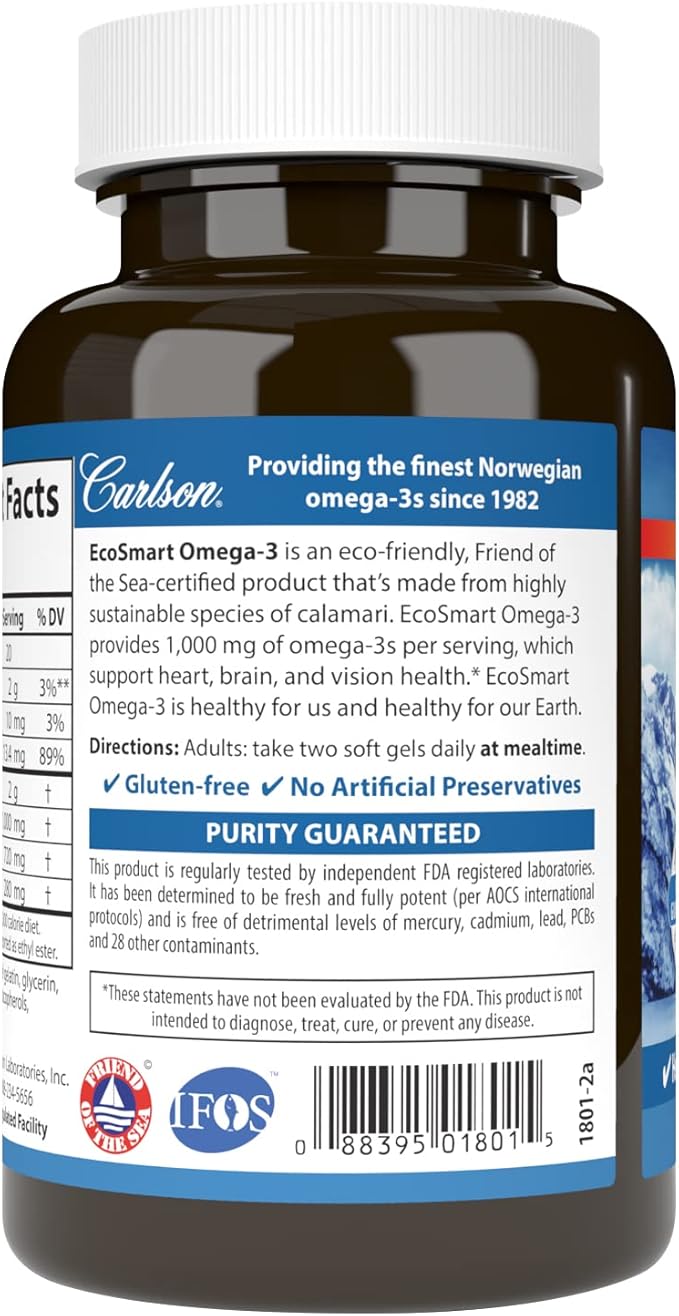 Carlson - EcoSmart Omega-3 Sustainable Source Promotes Heart Brain Vision &amp Joint Health Lemon 90 soft gels