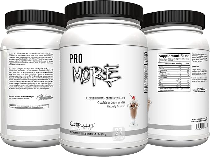 CONTROLLED LABS PROmore Protein Powder (27 Servings) - 24g Protein Per Scoop - 94% Sugar-Free Premium Smooth-Drink Formula (Chocolate Ice Cream Sundae) (27 Servings Chocolate Ice Cream Sundae)