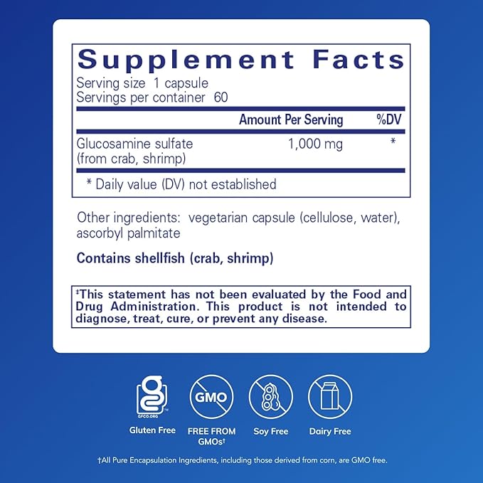 Pure Encapsulations Glucosamine Sulfate 1000 mg | Supplement for Joint Support and Mobility Cartilage Health and Connective Tissue* | 60 Capsules