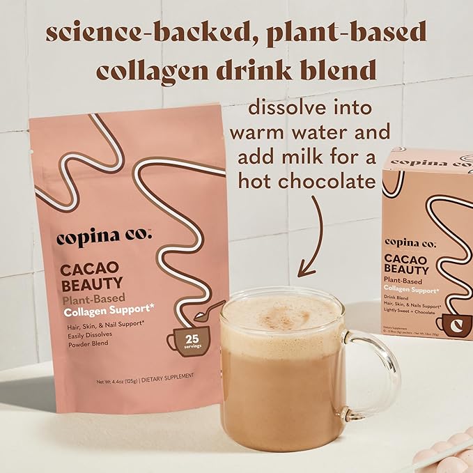 Copina Co. Cacao Beauty Vegan Collagen Booster Drink Blend: Plant-Based Collagen Support Smoothie Drink Vegan Creamy Blend | Cacao Flavor | 1 Bag - 25 Servings per Bag