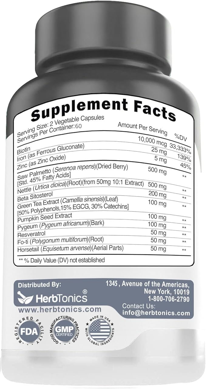 Hair Growth Vitamins for Women &amp Men | DHT Blocker with Saw Palmetto &amp 10000mcg Biotin Foli Tonic Hair Growth Supplement – Supports Fuller Thicker Hair Appearance Non-GMO 120 Vegan Capsule