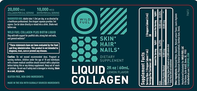 Liquid Collagen Peptides with Biotin Drops - 30000mcg Biotin and Collagen Liquid for Women and Men - Youthful Skin Hair Growth Strong Nails - Hair Vitamins for Hair Loss - Lemon Flavor - 2x2oz