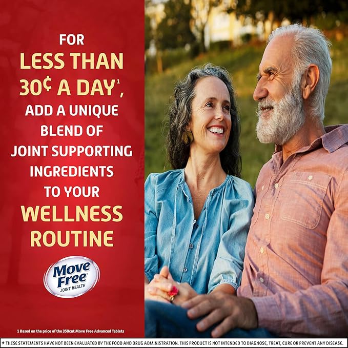 Move Free Advanced Glucosamine Chondroitin + Calcium Fructoborate Joint Support Supplement Supports Mobility Comfort Strength Flexibility &amp Lubrication - 200 Tablets (100 Servings)*