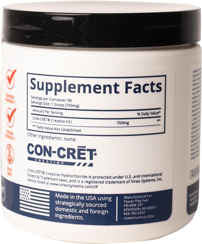 CREATINE HCl Powder for Men and Women Muscle Strength Brain Performance Heart Health &amp Immune Support - Raw Tart Taste 90 Servings