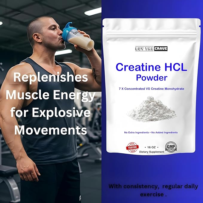 Creatine HCL Powder (16 oz) 1 Ingredient Energy Production Athletic Performance 604 Servings No Bloating Fast Absorption High Solubility Enhanced Strength &amp Endurance (16 oz)