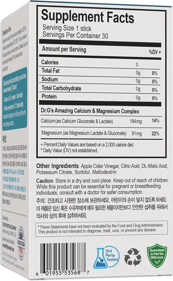 Dr. G's Amazing Ionized Cal Mag Powder Dietary Supplement for Bone Density Increase Calcium &amp Magnesium 2:1 Ratio - 30 Sticks 30 Day Supply