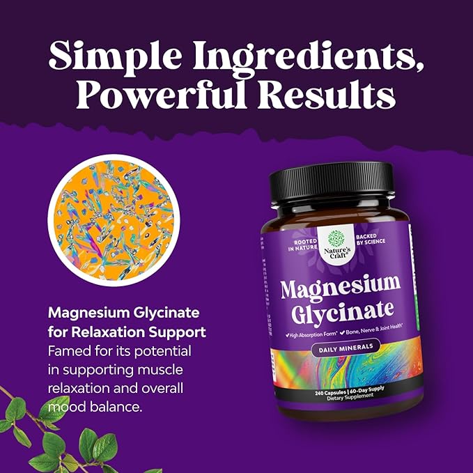 Bundle of High Absorption Magnesium Glycinate Capsules for Calming Sleep Plus Muscle Bone &amp Nerve Support and Free Form L Tyrosine 500mg Capsules for Mental Energy and Focus Support