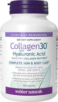 Webber Naturals Collagen30 with Hyaluronic Acid Bioactive Collagen Peptides 180 Tablets Helps Reduce Eye Wrinkles and Fine Facial Line Non GMO