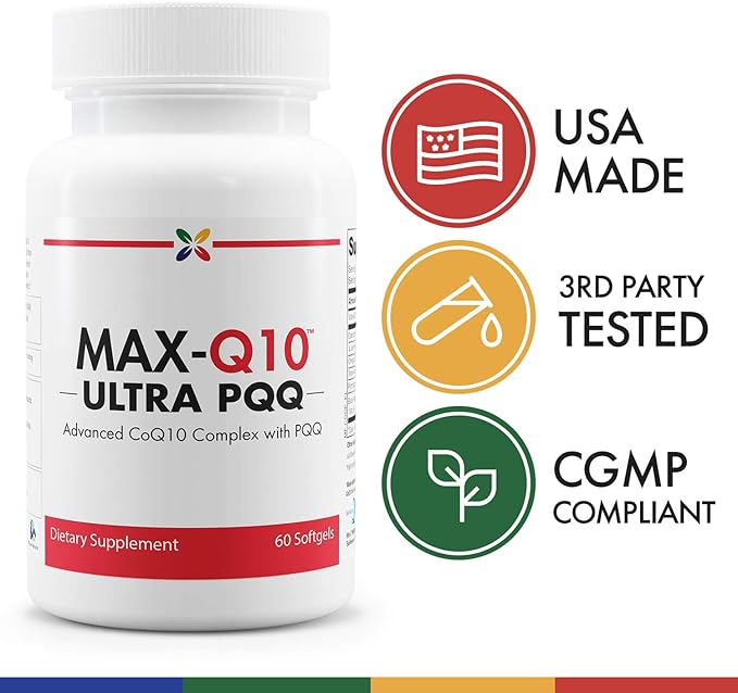 Stop Aging Now - MAX-Q10 ULTRA CoQ10 with BioPQQ - Advanced CoQ10 Complex with PQQ - 60 Softgels
