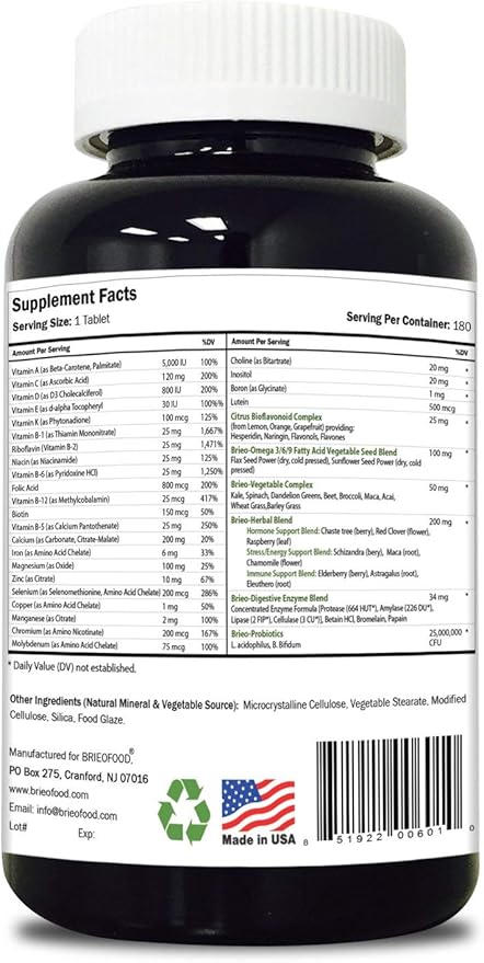 Briofood Day-to-Day Food Based Women's Multi (180 Tablets) with Vegetable Source Omegas