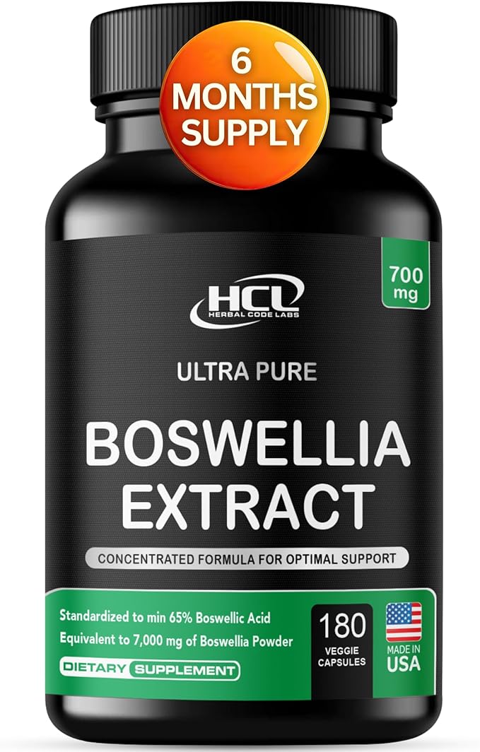 HCL HERBAL CODE LABS Boswellia Serrata Extract Capsules 65% Boswellic Acid 700mg Equal to 7000mg Resin Powder Extra Strength &amp Superior Absorption 6 Month Supply 180 Vegan Capsules Non-GMO