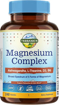 Terranics Magnesium Complex Supplement with Glycinate Citrate Taurate &amp Malate | Supports Nerve &amp Mood Health | Includes Ashwagandha L-Theanine Vitamin D3 &amp B6 | 240 Capsules | Non-GMO
