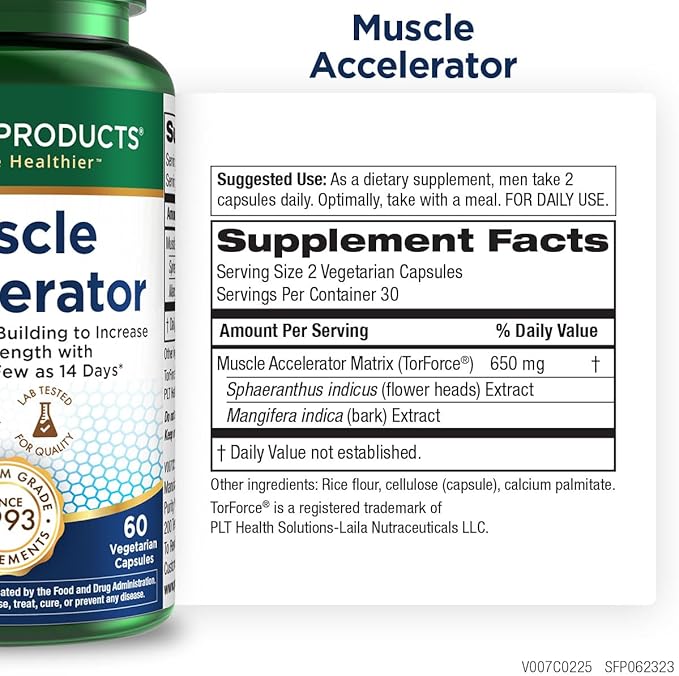 Purity Products Muscle Accelerator 650 mg Patented &amp Clinically Tested Muscle Accelerator Blend of Ayurvedic Herbal Extracts Promotes Strength Endurance + Muscle Growth - 60 Veg Caps