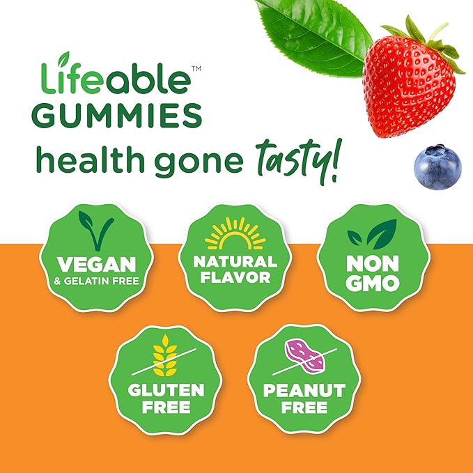 Lifeable Probiotic 2 Billion CFU + Prebiotic Fiber 5g Gummies Bundle - Great Tasting Vitamin Supplement Gluten Free GMO Free Chewable Gummy