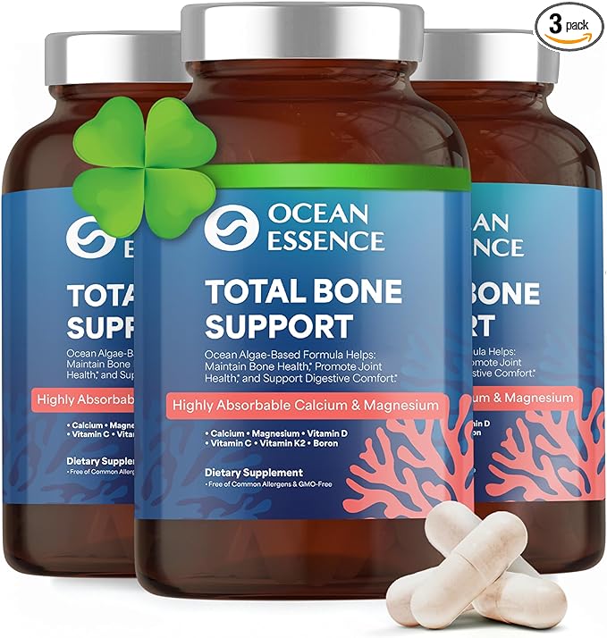 3 Pack OCEAN ESSENCE Total Bone Support - Plant-Based Algae Calcium Supplement for Supporting Bone Density &amp Strength - For Men &amp Women 35+ - 120 Natural Calcium Capsules - Vitamins for Optima