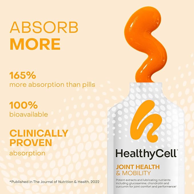 Healthycell Joint Health &amp Mobility Daily Liquid Supplement - Joint Support Supplement Inflammation Response Cartilage &amp Flexibility with Curcumin Glucosamine &amp Chondroitin - 30 Gel Pac