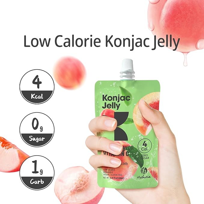 Hethstia Konjac Jelly Collagen Peptides Various Flavors and Konjac Jelly – Peach Flavor Drinkable Snack 10-Pack Squeeze Pouches