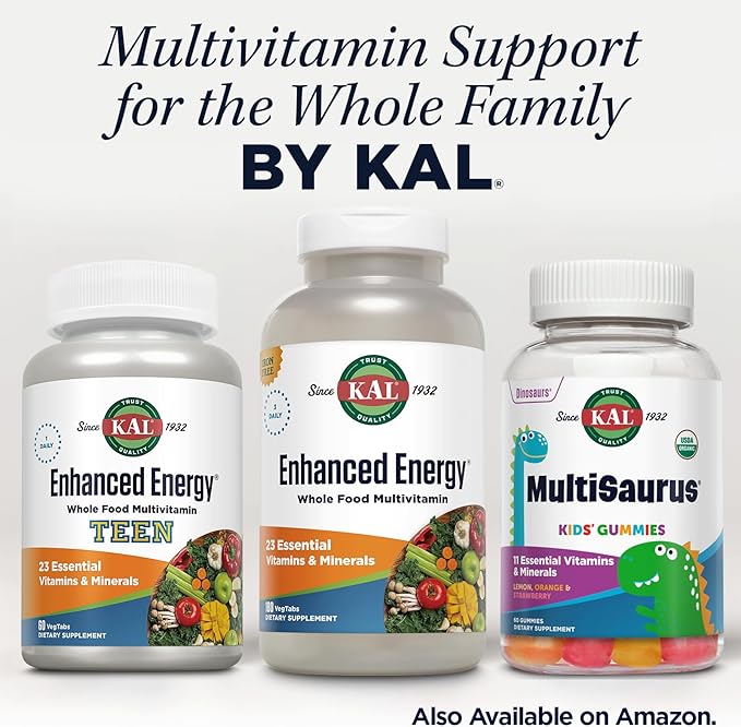 KAL® Enhanced Energy Multivitamin | Whole Food Based Vitamins &amp Minerals w/ Antioxidants Digestive Enzymes &amp Natural Carotenoids | 180 Capsules