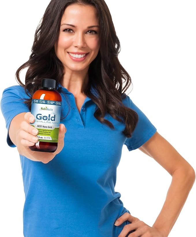 Colloidal Gold Liquid Organic Supplement by Nutrinoche - 100% Pure Nano Gold Mineral - Supports Mental Clarity Focus &amp Relaxation - 8 oz Bottle - Vegan Gluten-Free - Crystalline - 30 ppm