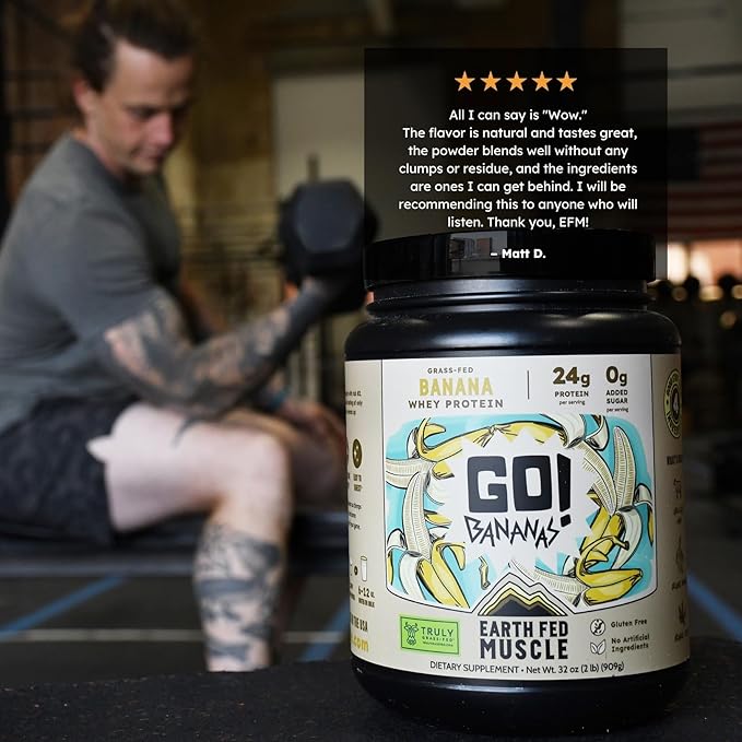 Earth Fed Muscle Go! Bananas Irish Grass‑Fed Whey Protein Isolate – All Natural Banana Flavor Zero Added Sugar Soy‑Free Gluten‑Free (2lb 27 Servings Banana)