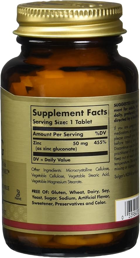 Solgar Zinc 50 Mg 100 Tablets - Zinc for Healthy Skin Immune System and Antioxidant Support- 100 Servings 100 Count (Pack of 12)