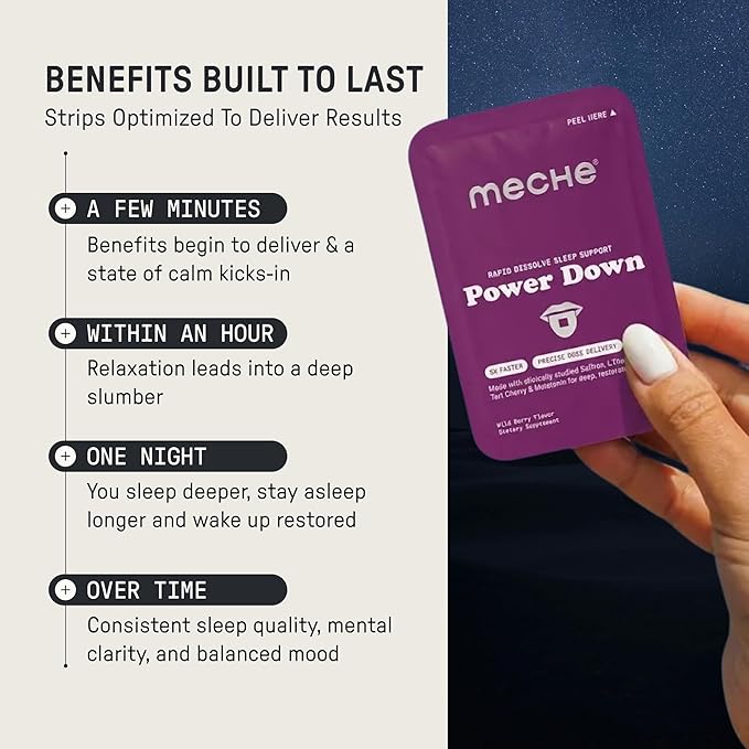 Meche Sleep Rapid Dissolve Strips - Faster Than Melatonin Gummies - Melatonin 5mg L-Theanine Tart Cherry Saffron - Sugar Free Natural Sleep Aids for Adults (30 Sleep Strips)