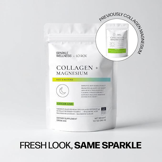 Collagen + Magnesium | VERISOL Bioactive Collagen Peptides Magnesium Glycinate &amp Taurate Salts | Lauren Roxburgh Rest + Restore | Calming Nightly Beauty Routine (Ginger Lime) [30 Serves]