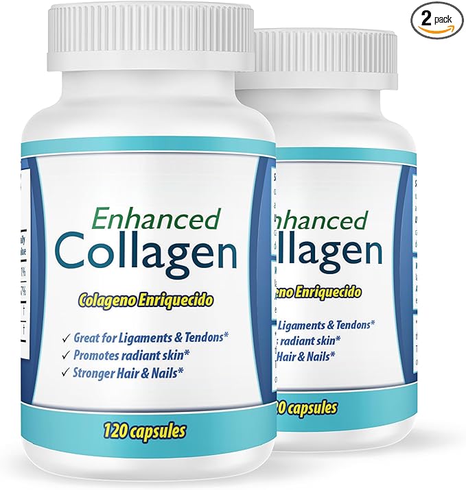 Hydrolyzed Collagen Capsules. 2-Bottle Set. 240 Capsules Total. Enriched with Vitamin C Biotin and Hyaluronic Acid. Supports Skin Joint and Bone Health. Colageno Hidrolizado capsulas