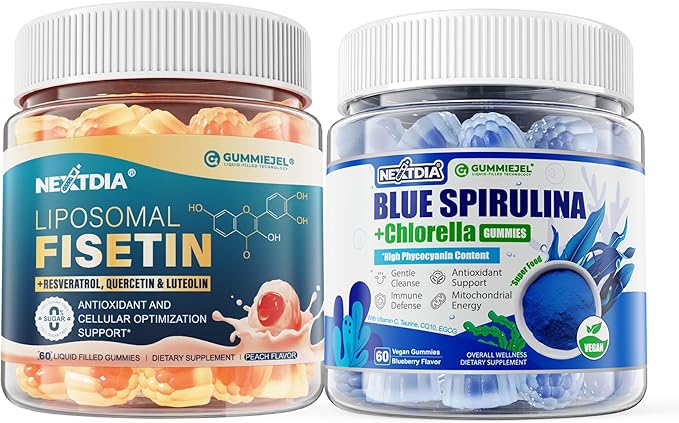 Liposomal Fisetin 200mg Liquid Gummies + Organic Blue Spirulina Gummies