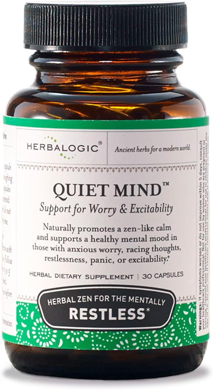 Herbalogic - Quiet Mind Herb Capsules - Non-Sedating Promotes a Feeling of Zen-Like Calm - Eases Anxious Worry and Panicky Mood - Based on The Traditional Chinese Formula GUI Pi Tang - 30 Cap Count