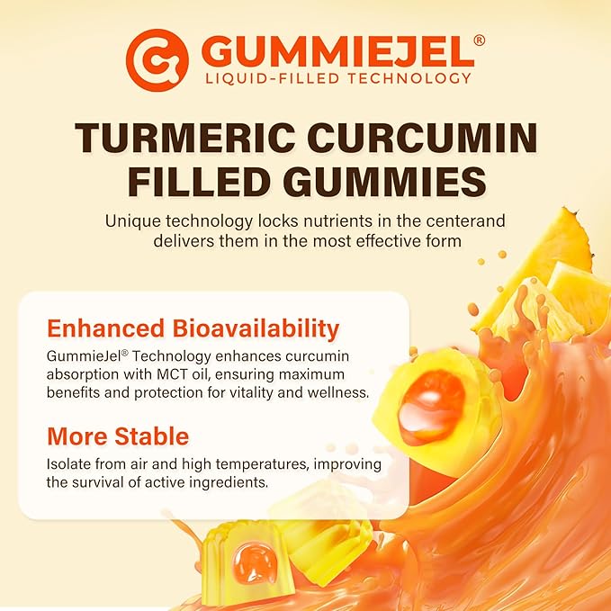 Turmeric Gummies 1000mg w/MCT Oil C8 C10 Organic Antioxidant Turmeric Curcumin Supplement with Black Pepper Extract Support Comfort Boost Energy Ultra Absorption Sugar Free 60 Cts