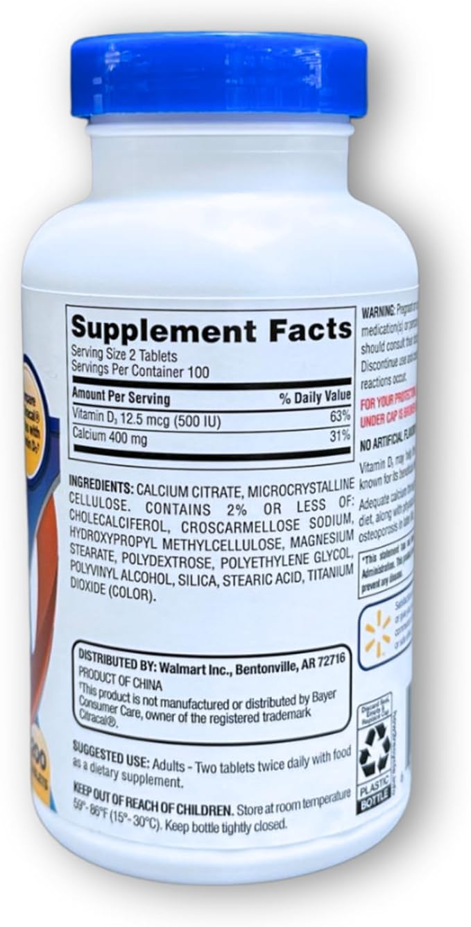 Calcium Citrate Vitamin D3- Supplement for Bone Strength and Immune Health 200 Tablets (Pack of 1) Boxed by Fusion Shop Store