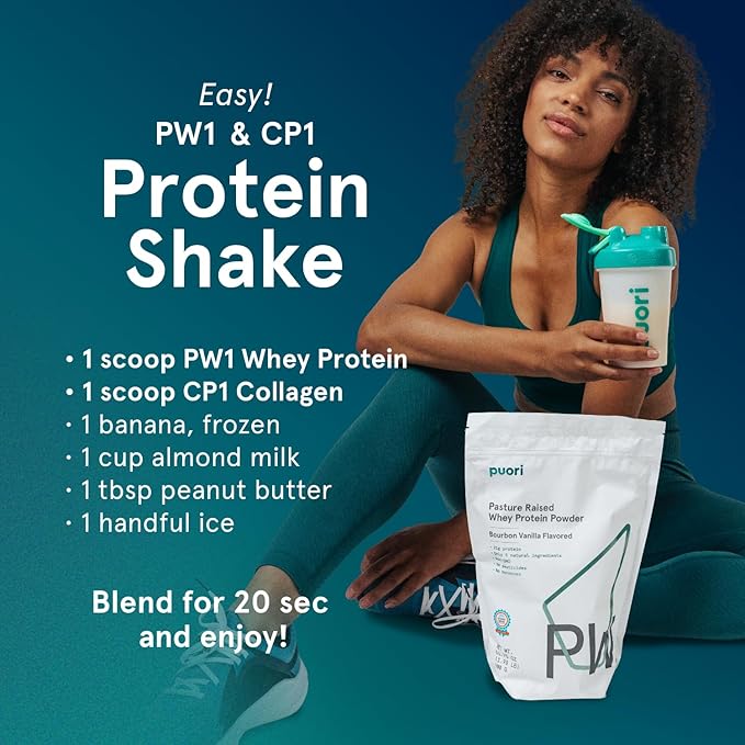 Puori Whey Protein Powder Dark Chocolate - PW1 Pasture-Raised Grass-Fed Whey Protein Powder Drink Mix containing BCAA Amino Acids - Post-Workout Supplement for Muscle Gain &amp Recovery - 30 Servin
