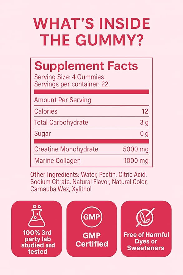Booty Gummies - Booty &amp Glute Builder - Creatine Gummies with Collagen for Women | Sugar-Free | glute and Glow Berry Kiss Flavor